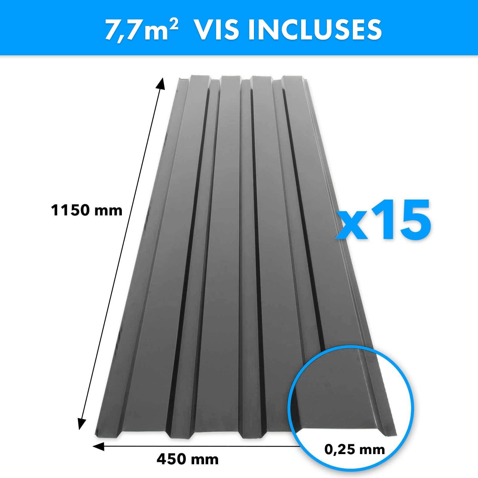 Lot de 15 tôles Couverture métallique Tôle avec vis Épaisseur : 0.25 mm, 115 x 45 cm, Noir - 5