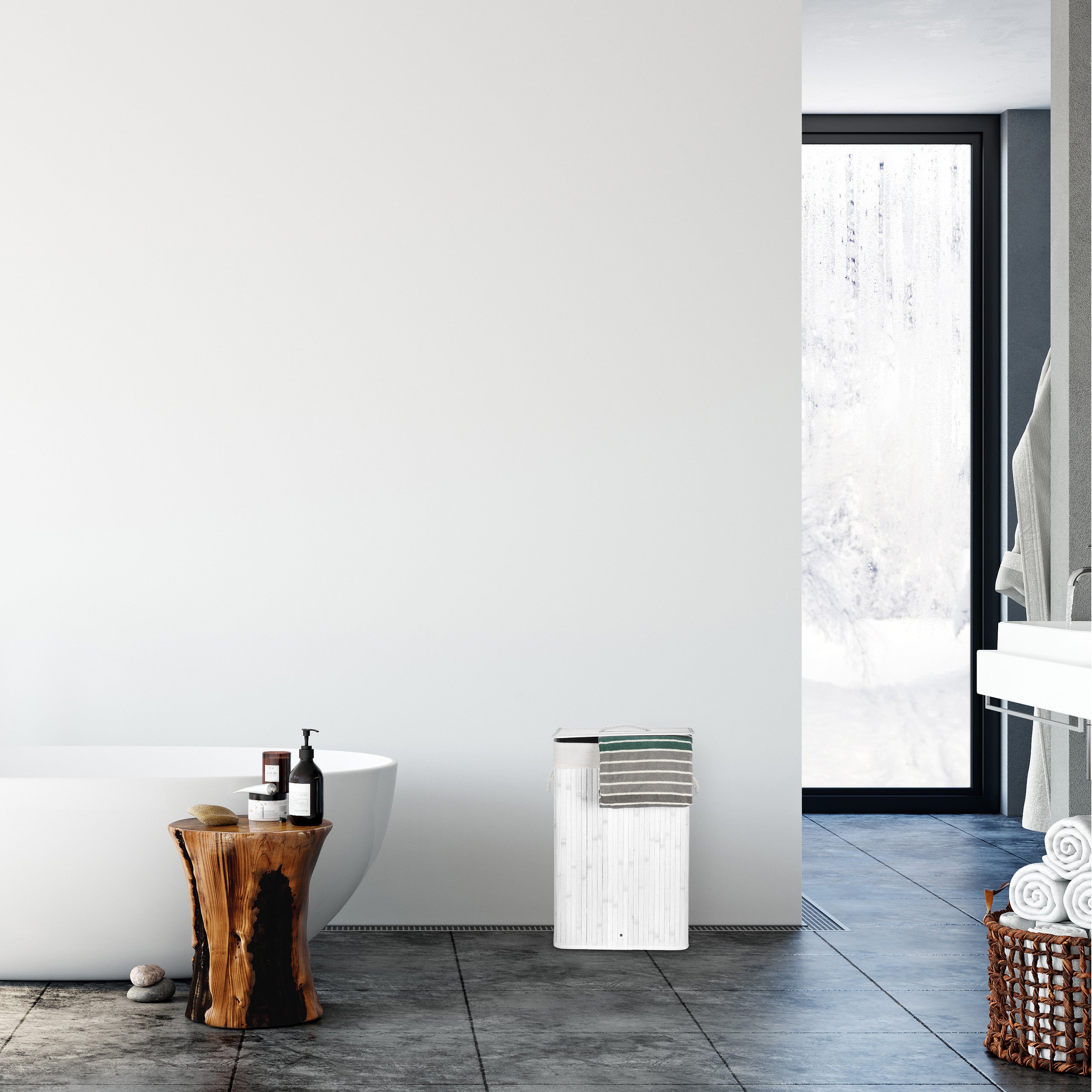 Panier à linge bambou, lot de 2, corbeille linge pliante, 83L par panier, sac intérieur coton, noir et blanc - 5