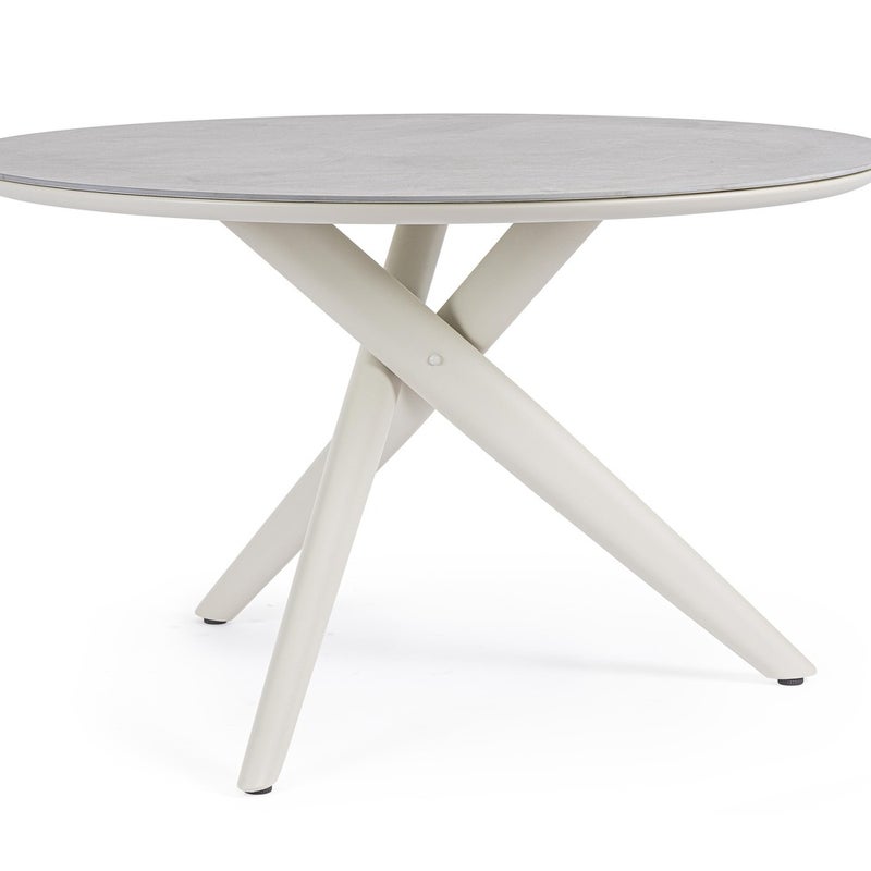 Stół pelikan "JULIAN" D120, rama aluminiowa, blat z kamienia spiekanego