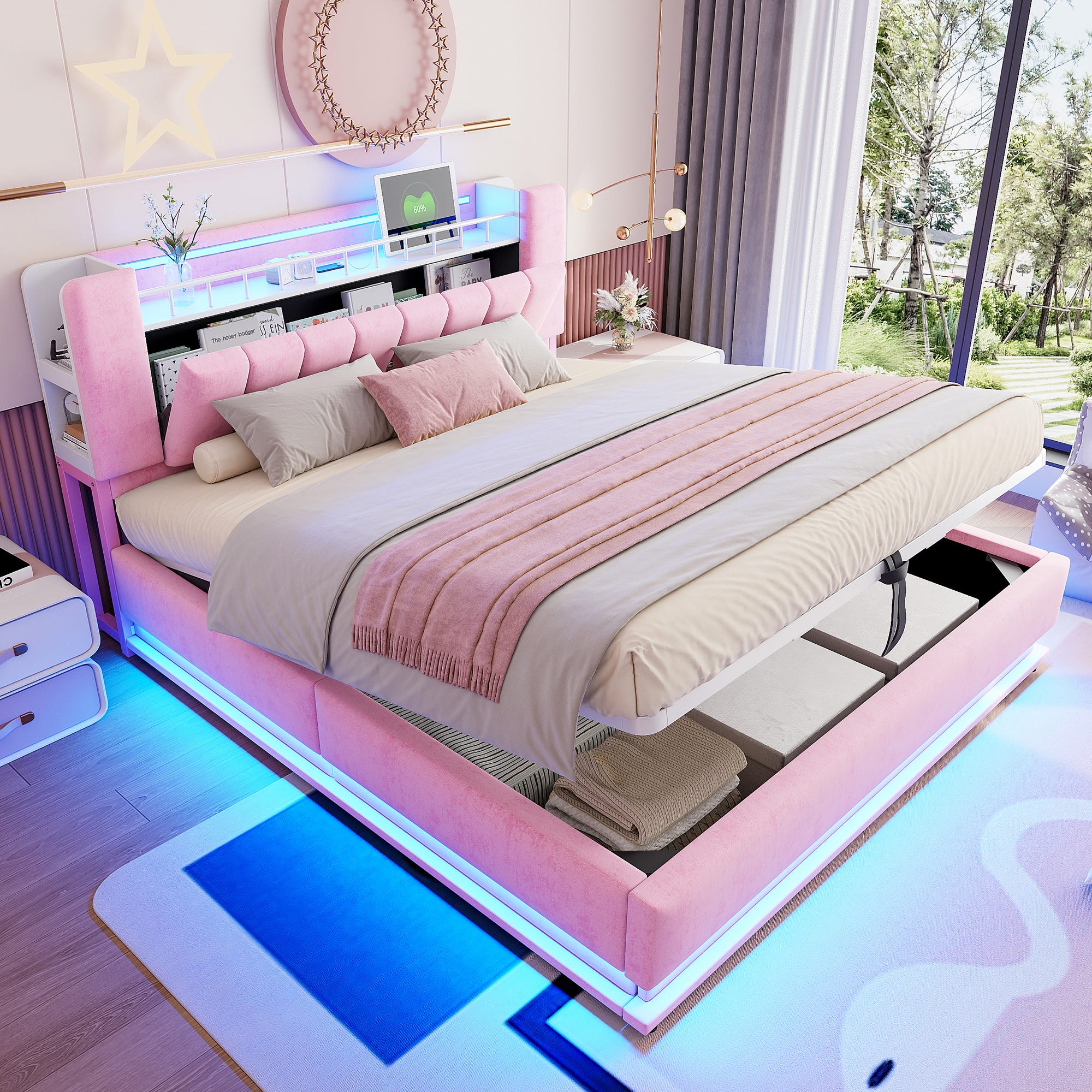 Letto imbottito con contenitore idraulico e tre cassetti, Grigio | Italy Letto imbottito con contenitore idraulico e tre cassetti, Grigio | Italy