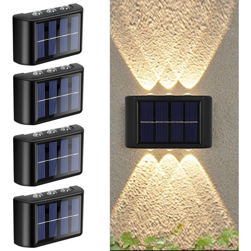 Zestaw 4 regulowanych, solarnych lamp ściennych do użytku na zewnątrz, solarnych lamp ściennych z oświetleniem góra-dół, wodoodporna lampa ścienna LED