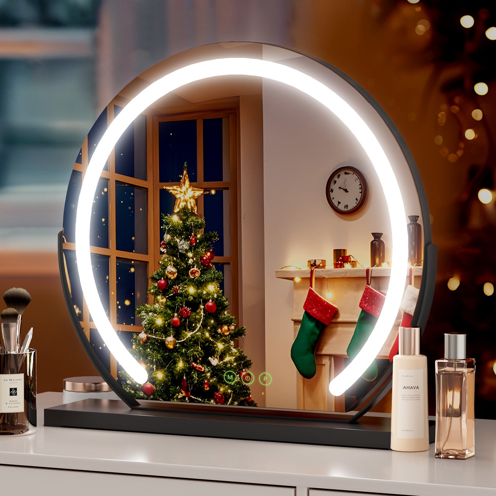 S'AFIELINA Miroir de Salle de Bain Rond 50cm Diamètre avec Éclairage Miroir Mural LED avec Interrupteur Tactile Luminosité Réglable Miroir de Salle de Bain Blanc Froid 6500K IP44 à économie d'énergie