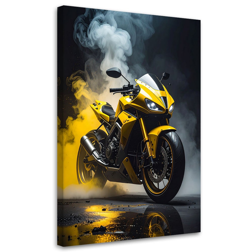 Obraz do pokoju dziecka biura salonu, Żółty Motocykl Motor Ścigacz 70x100