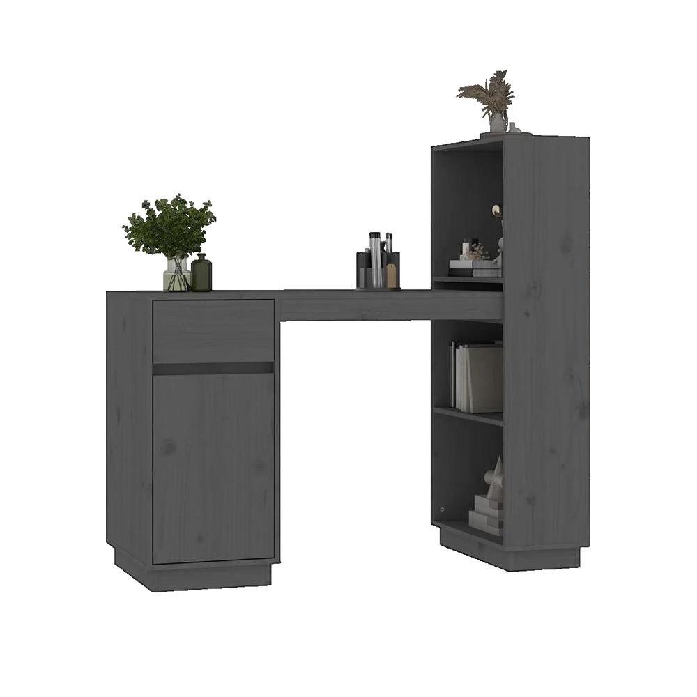 Biurko vidaXL z litego drewna sosnowego 110x53x117 cm szare z dużą przestrzenią do przechowywania