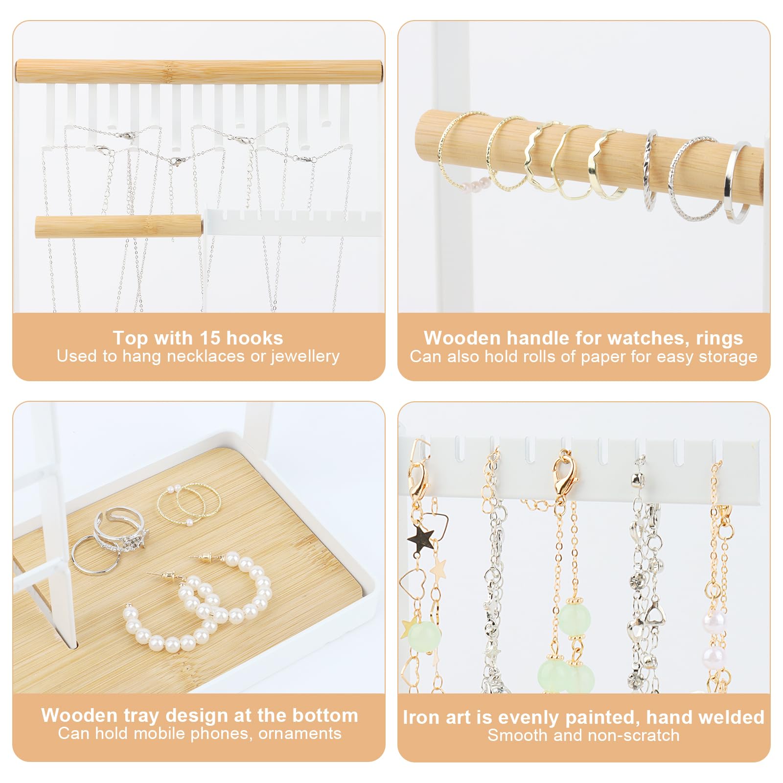 Présentoir à Bijoux, Présentoir à Bijoux Porte-Chaîne, Arbre à Bijoux à 4 Niveaux, Presentoir Boucle D'oreille avec Base en Bois, Boucles d’Oreilles - 3