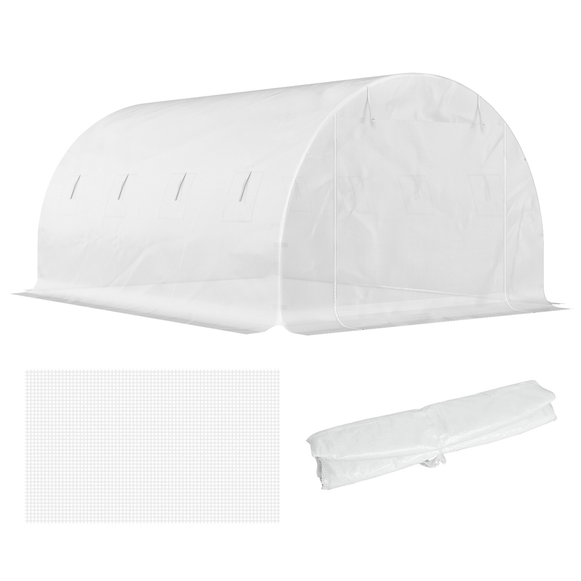 Extérieur Bâche de rechange serre tunnel 12 m² 4 x 3 x 2 m PE anti-UV imperméable 8 fenêtres + porte enroulable zippée - blanc - 2