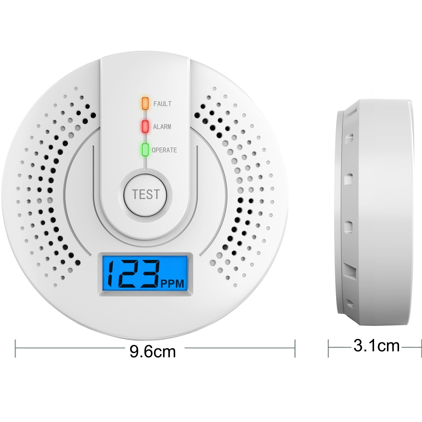 Rilevatore di monossido di carbonio 2 pezzi, allarme di monossido di carbonio con display digitale a LED e allarme sonoro, 96 x 31 mm (senza batteria) - 3
