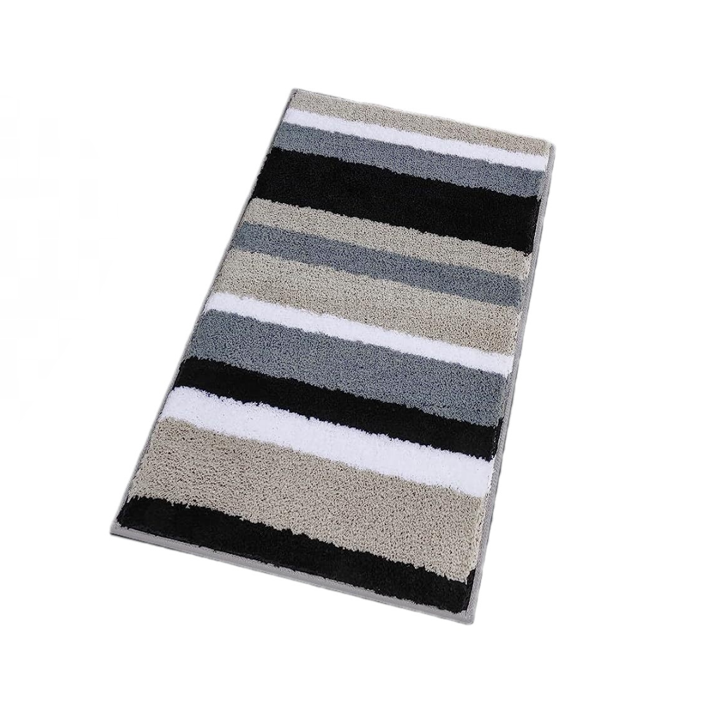Mata łazienkowa antypoślizgowa, miękka, w paski, chłonna, pluszowa, 40 x 60 cm (szara/czarna)