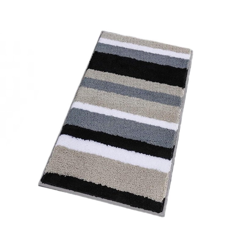 Mata łazienkowa antypoślizgowa, miękka, w paski, chłonna, pluszowa, 40 x 60 cm (szara/czarna)