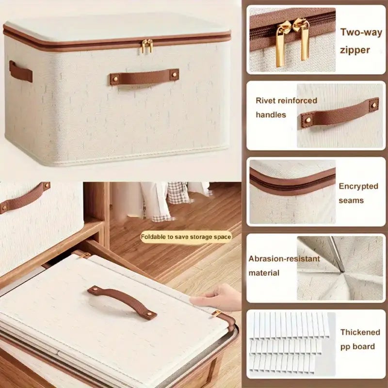 Lot de 2 bacs de rangement en coton et lin - Résistants aux rayures et à l'usure, pliables et peu encombrants - Taille L 40 x 30 x 21 cm - 6