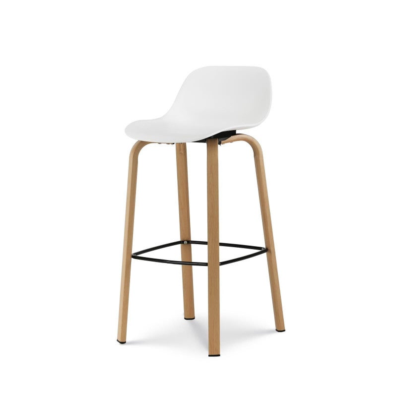 Conjunto de 2 taburetes de bar blancos de estilo escandinavo con patas de metal efecto madera - Altura 66cm - 4