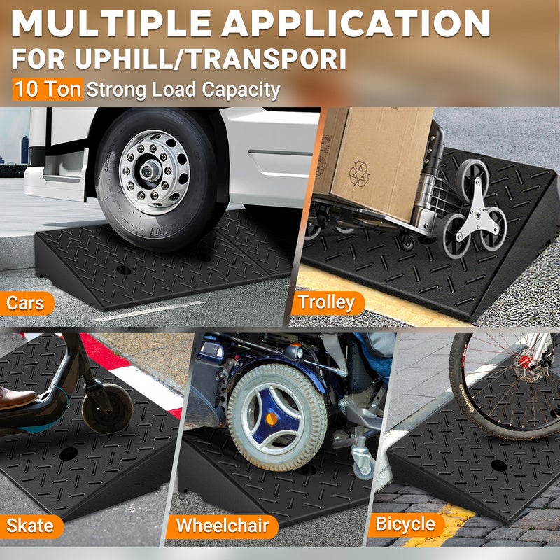 2x Rampe d'accès Rampe de trottoir Rampe en caoutchouc Rampe pour fauteuil roulant 49x30x11cm - 5