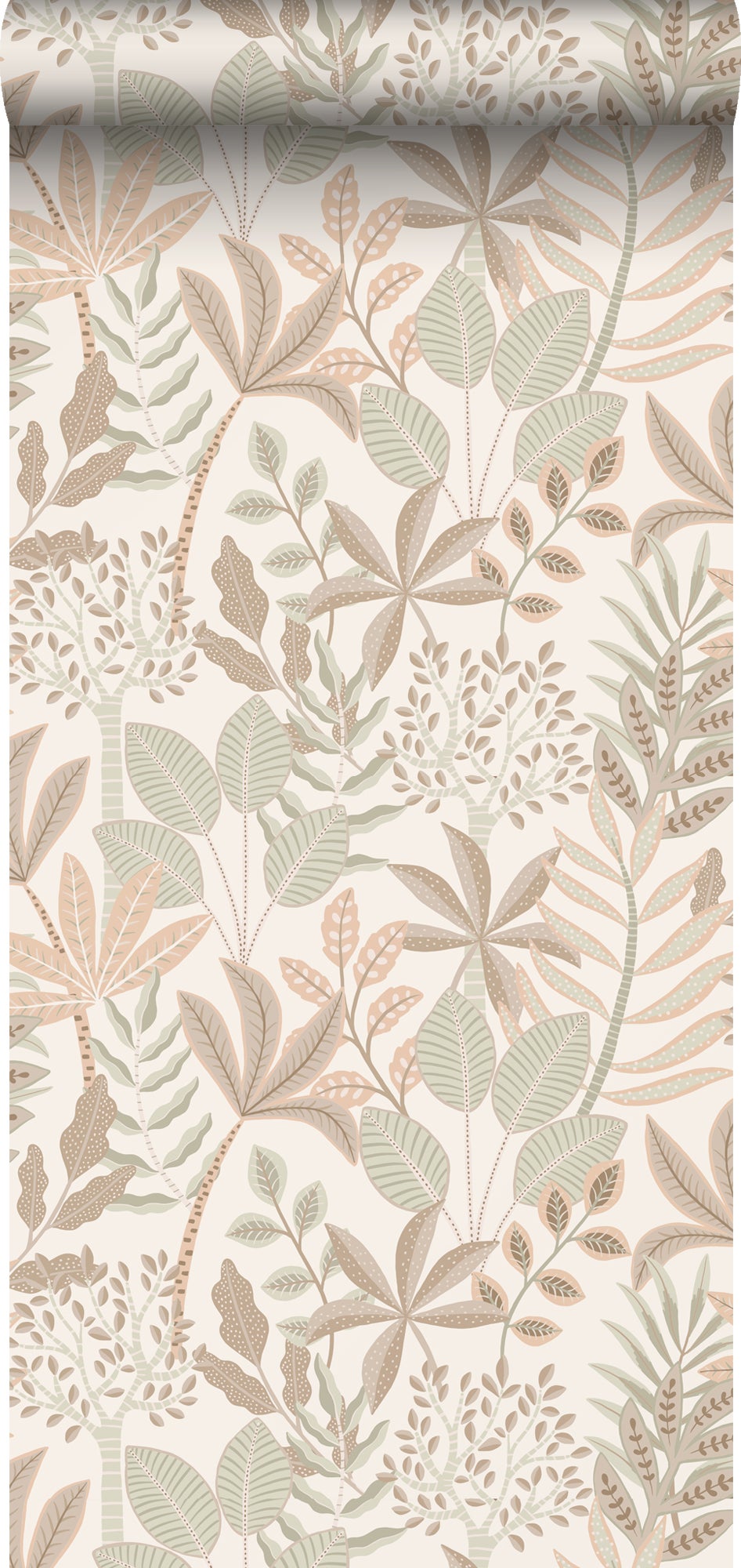 Papel pintado hojas gris cálido, beige y verde grisáceo - 50 x 900 cm - estahome