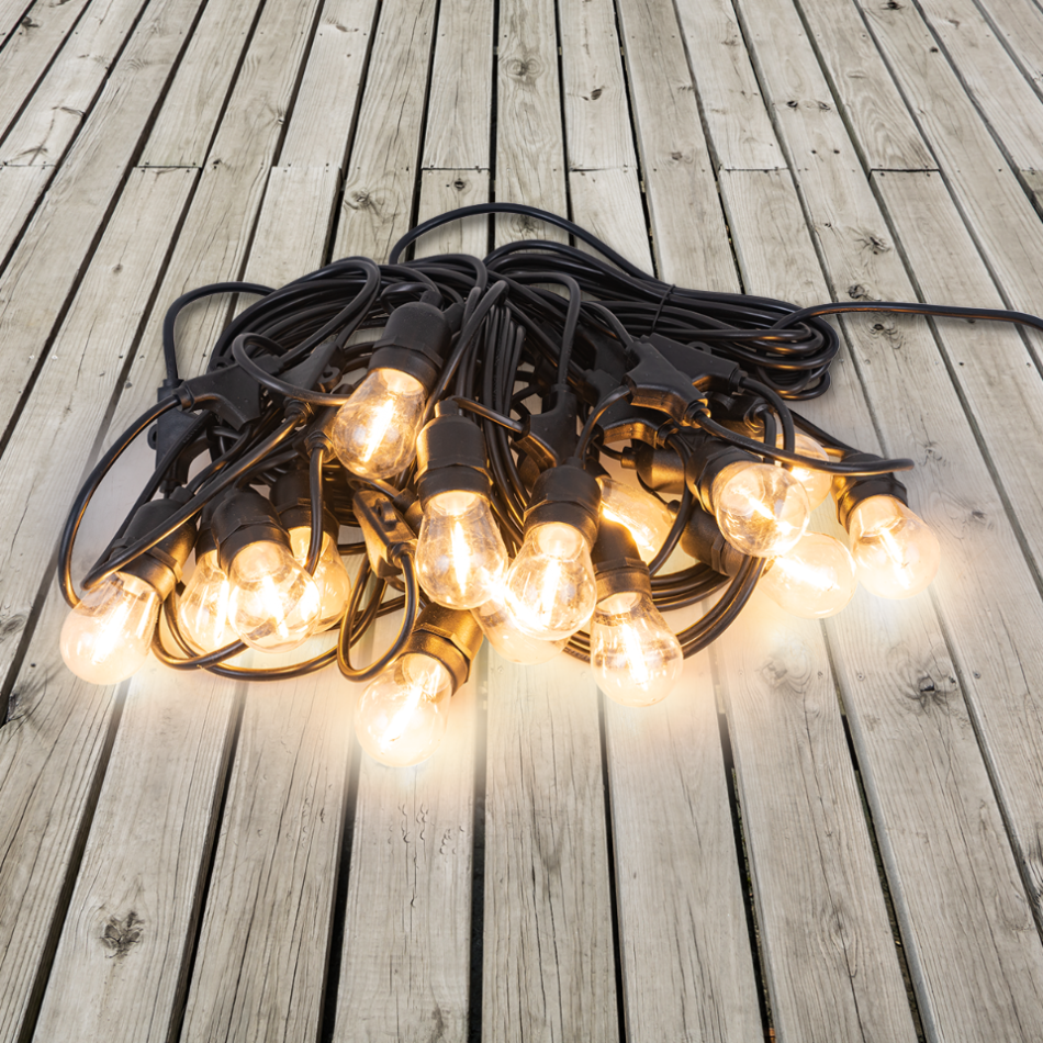 Girlanda świetlna LED ogrodowa 20 żarówek E27 Filament Oświetlenie zewnętrzne 15m Czarne Wodoodporne lampki - LEDHOFF - 3