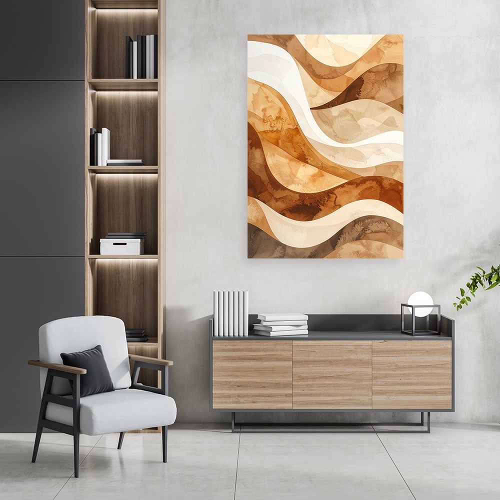 Obraz do salonu sypialni biura loftu, Fale linie abstrakcja w odcieniach beżu 60x90 - 2