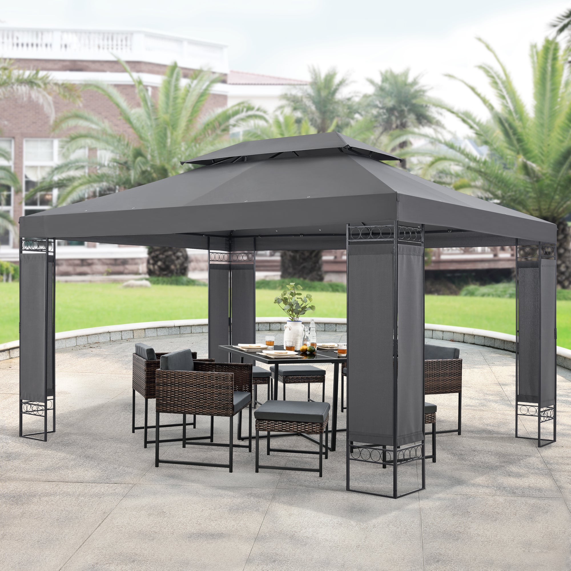 Padiglione Decorativo 'Lanciano' 400 x 300 x 265 cm Gazebo per Eventi - Grigio Scuro [en.casa] - 2