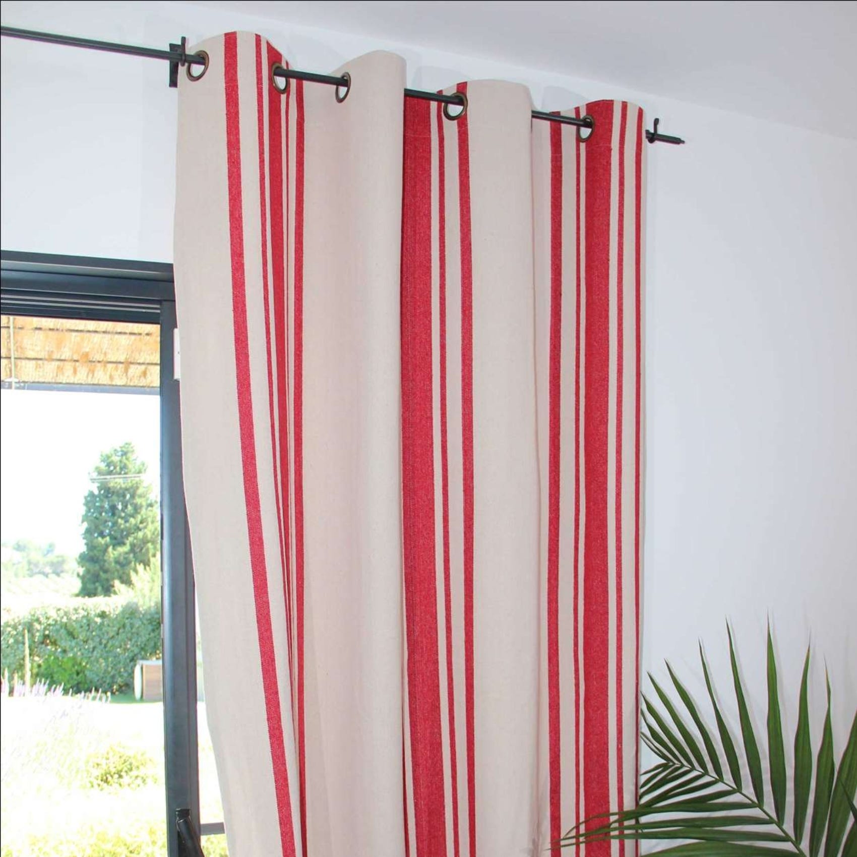 Rideau coton épais Rustique à oeillets - Rouge - 150x250 cm - Coton ...