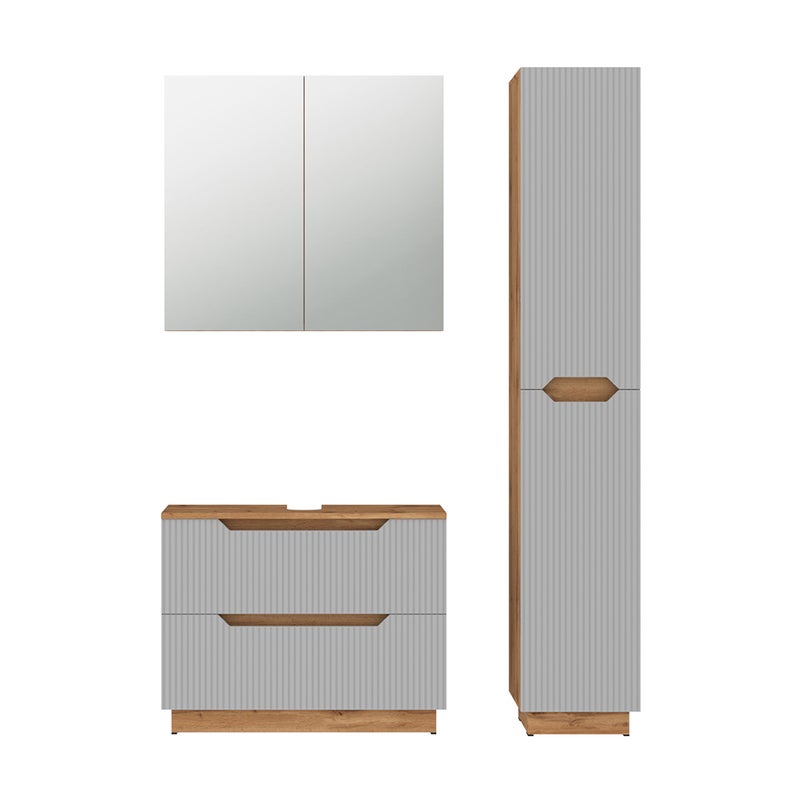 Vicco Zestaw mebli łazienkowych Lotta, Dąb/szary w paski, 3 części