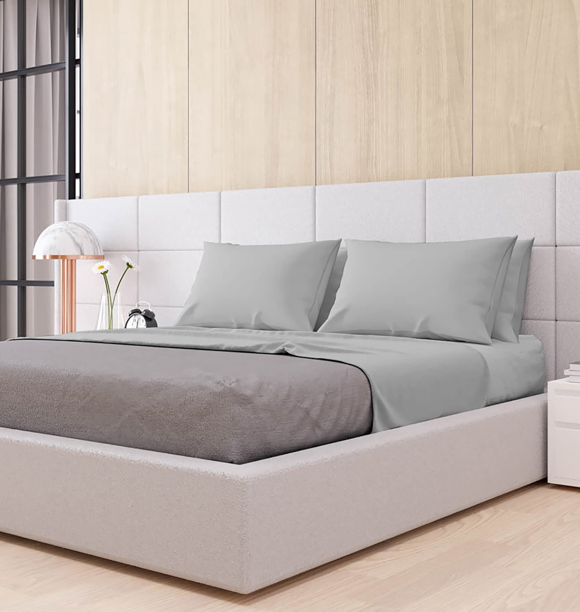 COMPLETO LETTO MAX COLOR, 100% COTONE, MADE IN ITALY, MATRIMONIALE, GRIGIO CHIARO - 2