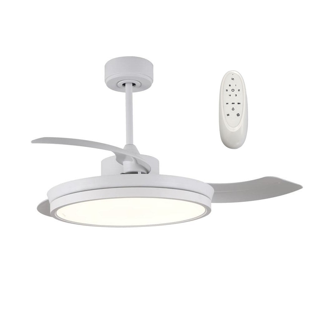 Cichy wentylator sufitowy ze składanymi łopatkami i oświetleniem LED 48W Brando modern w kolorze białym ø106cm