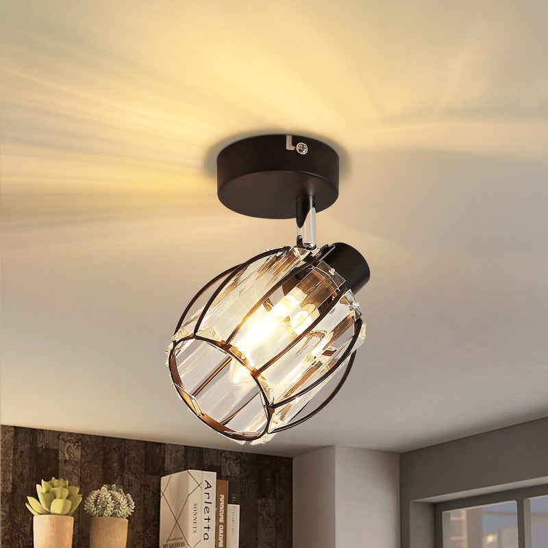 NETTLIFE Vintage Black Crystal Ceiling Spot E14 do korytarza, regulowany w zakresie 350°, styl industrialny, wymienny