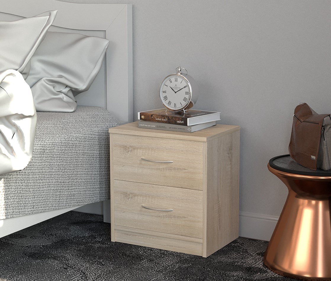 Mesita de noche habitación 2 cajones Roble melamína 41x39x28 cm Dormidán - 3