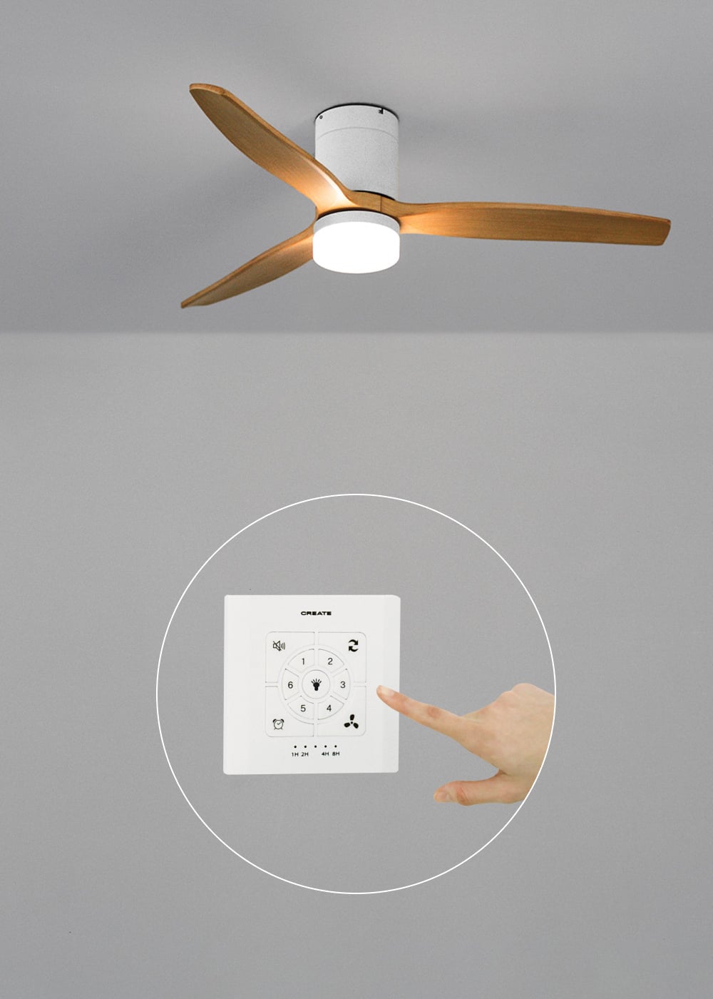 CREATE - WIND CALM M - Ventilateur de plafond silencieux 40W avec pales techniques en ABS Ø132cm avec eclaraige avec contrôleur mural - 4