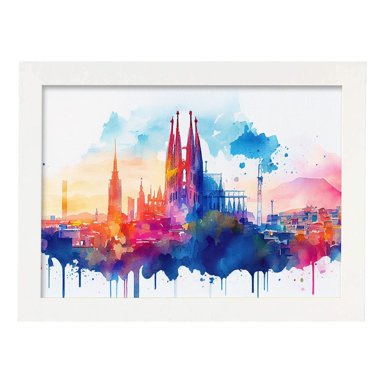 Nacnic poster de barcelona en estilo acuarela originales ilustraciones a todo color de ciudades y monumentos del mundo y modelo 1 a3 con marco blancos