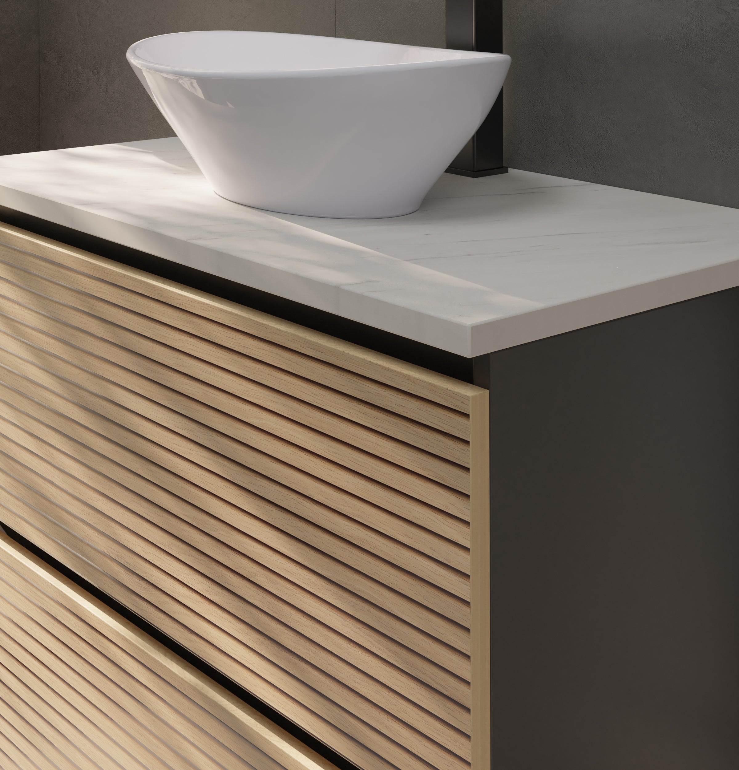 CONJUNTO DE BAÑO YINU | 80 CM NEGRO - SOLOMON | DOS CAJONES | LAVABO SOBRE ENCIMERA | NO INCLUYE ESPEJO | ALDAY - 3