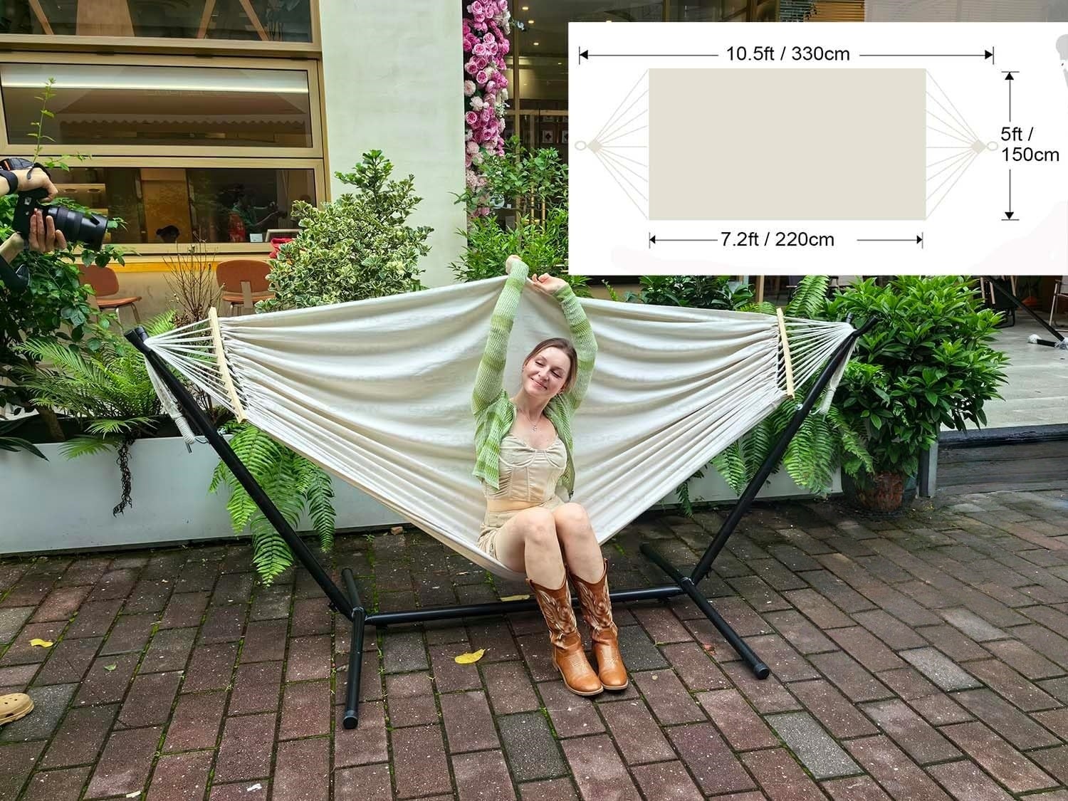 Hamac double extra large 2 personnes 220x150 cm, longueur totale 330 cm, charge 227 kg, toile coto - 2