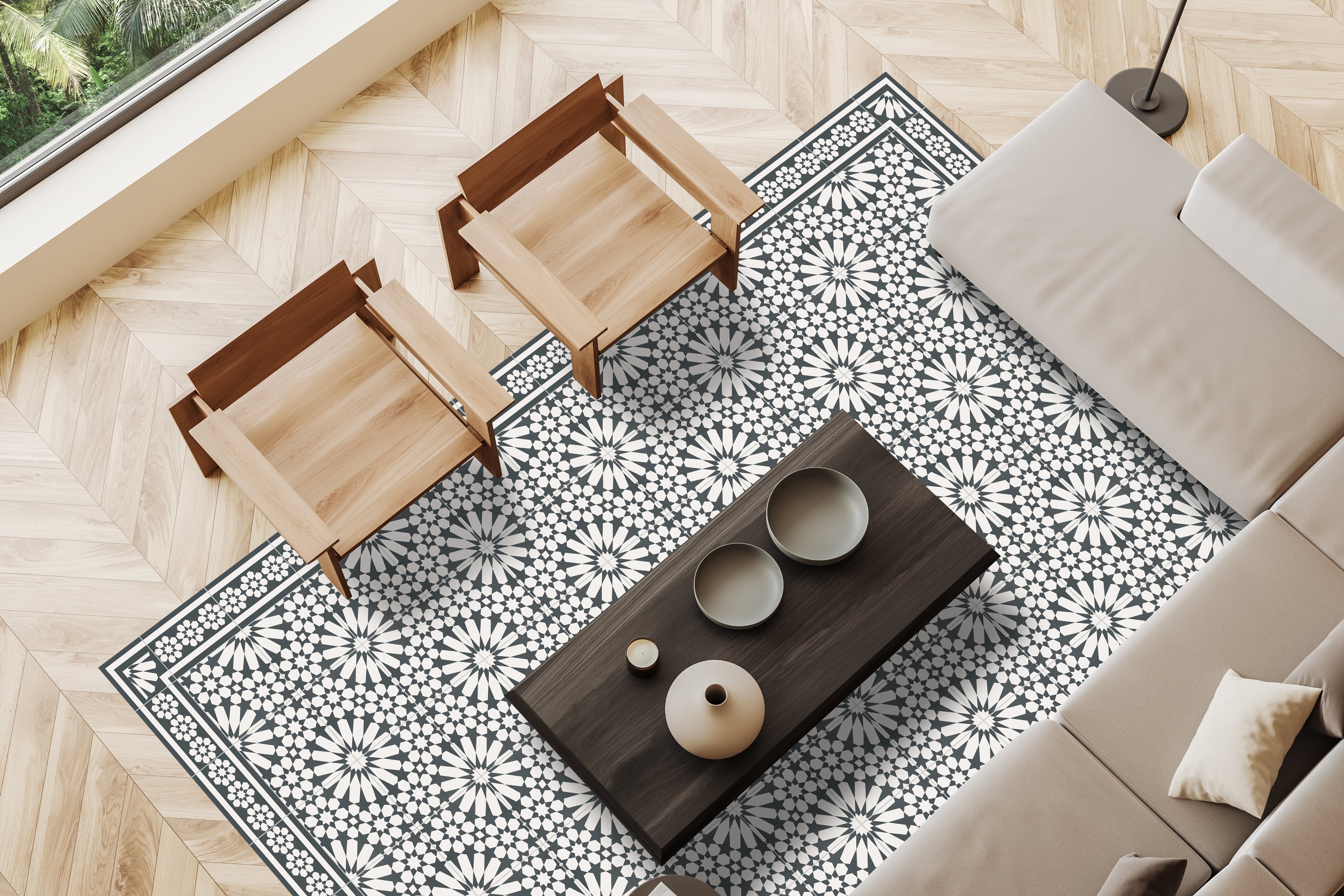 Tapis antidérapant en vinyle Samara gris oscuro 133x200 cm - PVC imprimé, lavable, ignifuge, pour le salon ou la cuisine, style hydraulique, gris - 7