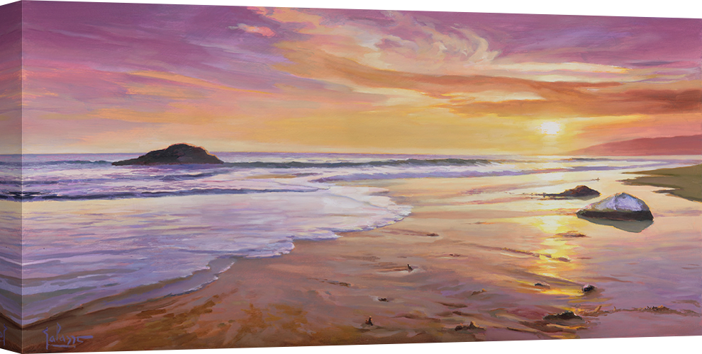 Pintura, impresión sobre lienzo – adriano galasso, puesta de sol sobre el mar – 70x35 cm