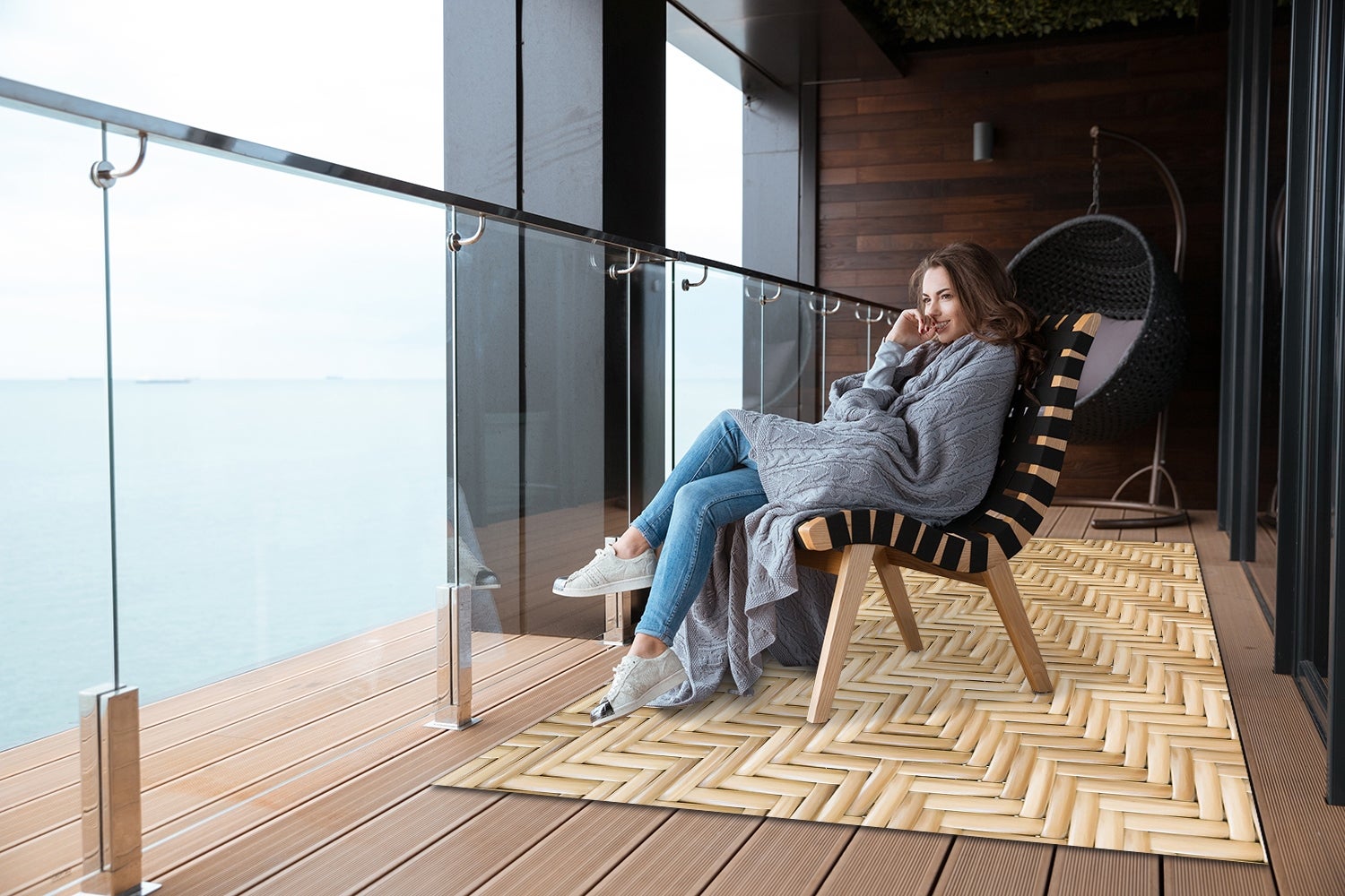Dywan winylowy dekoracyjny wiklinowa tekstura nowoczesna mata winylowa do przedpokoju idealna na taras i balkon 100x50 cm – Tulup - 3