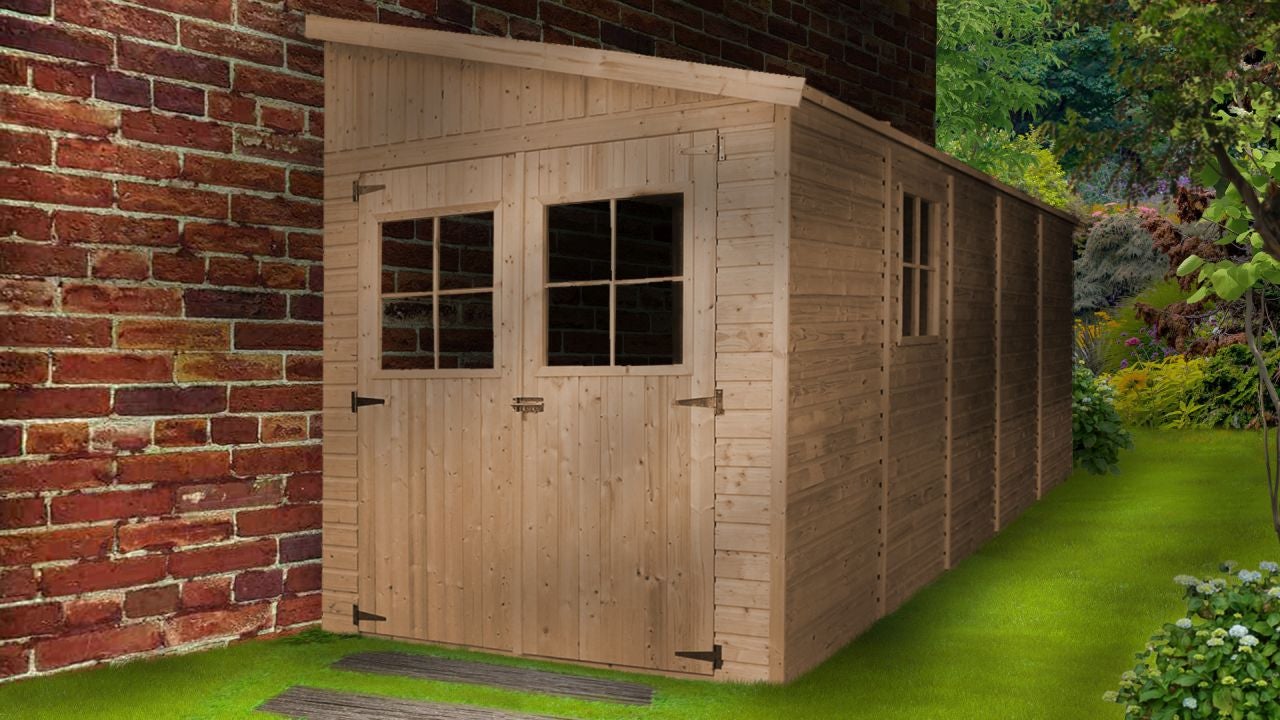 TIMBELA M341 Abri de Jardin en Bois Naturel (sans paroi latérale)- Stockage extérieur avec fenêtres- H244x216x513 cm/10 m2, hangar en bois naturel - 8