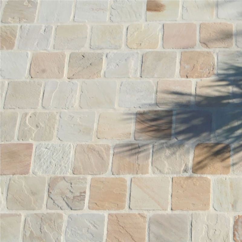 Pavé pierre naturelle Grès Kandla Beige 14x14x3-5 cm - Boîte de 1m² - 2