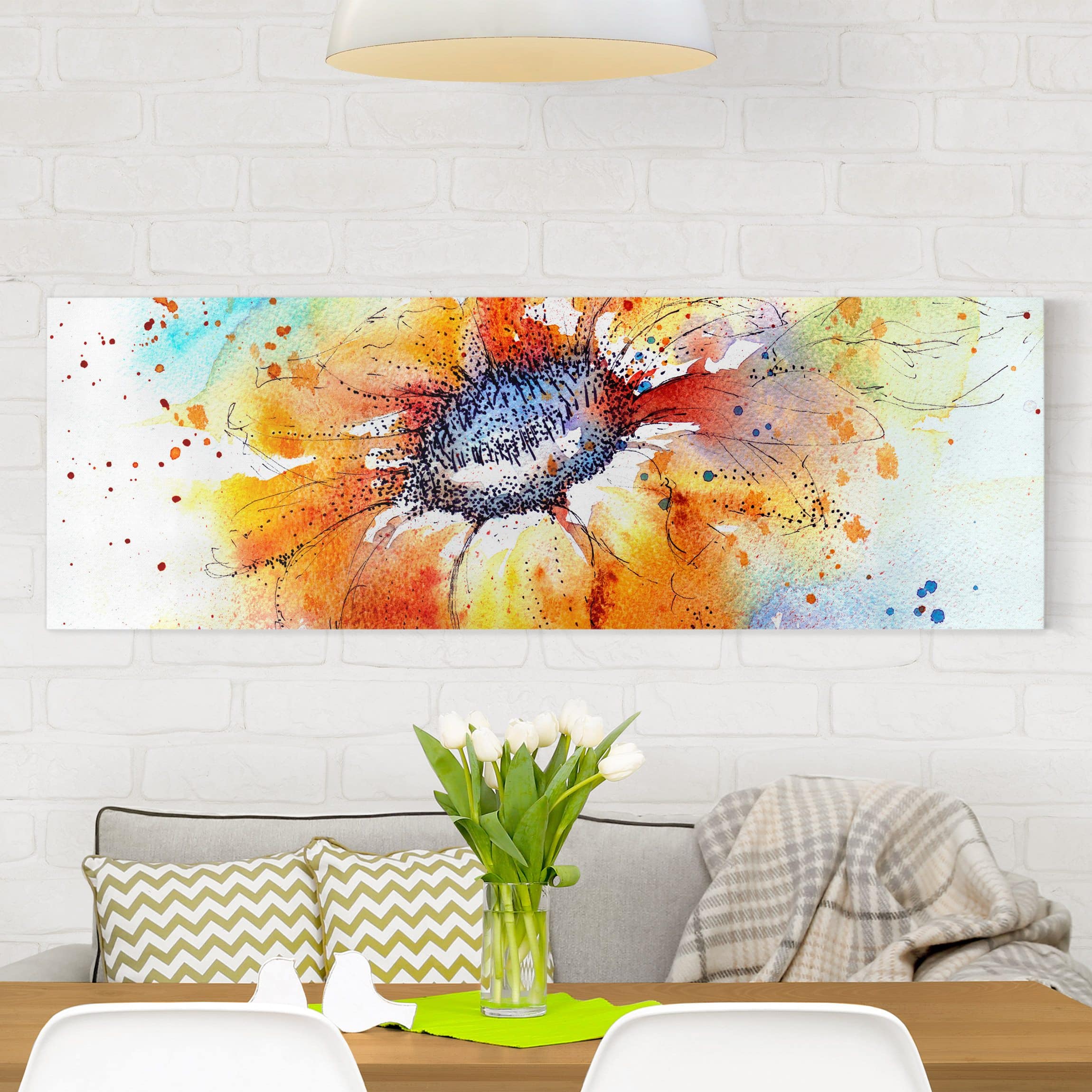 Lienzo cuadro en lienzo bastidor impresion en lienzo naranja botánica flor girasoles 58 cuarto de baño dormitorio salón pasillo 150 x 50 cm