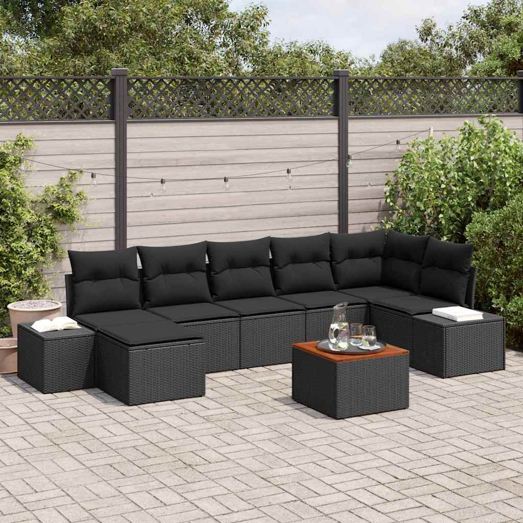 Zestaw Sof na Ogród z poduszką 8 pcs Czarny polirattan vidaXL