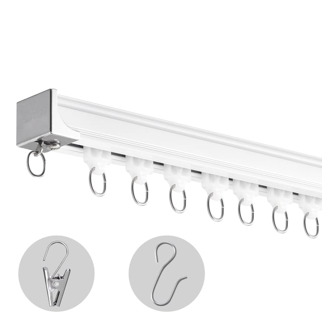 Conjunto trilhos para cortinas teto SucceBuy 8,9 pés (2,7 m),sistema de cortina deslizante,montagem em teto/parede,com ganchos e acessórios,branco
