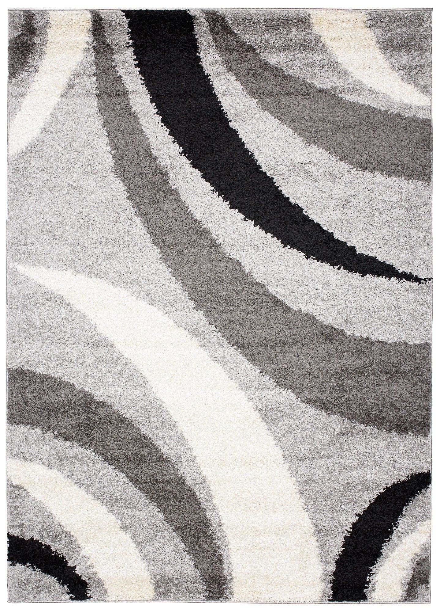 TAPISO Delhi Tapis de Salon Chambre Gris Blanc Noir Demi-Cercles Moelleux Shaggy Super Doux Poils Longs Epais 60 x 100 cm - 2