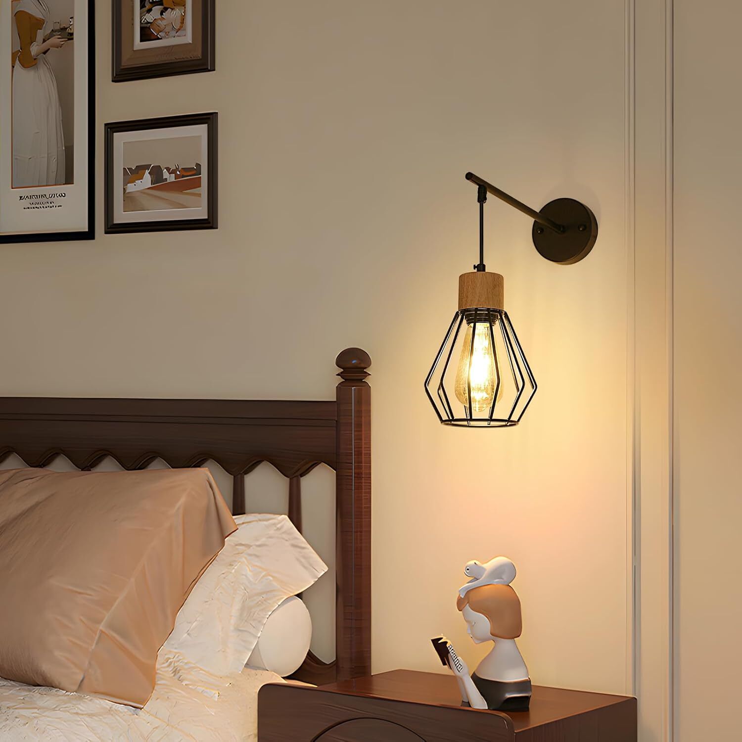 2 Applique Da Parete Esterne E27 - Stile Industriale In Metallo E Legno, Bianco (Senza Lampadine) - Foto 9