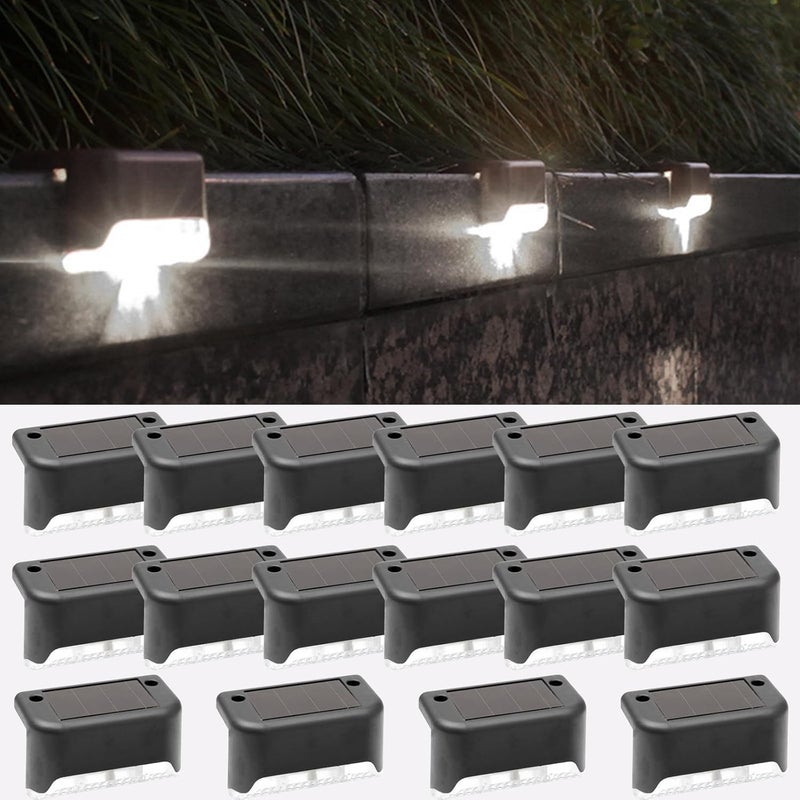 Zestaw 16 lamp solarnych zewnętrznych, oświetlenie schodów, wodoodporne oświetlenie LED (chłodna biel)