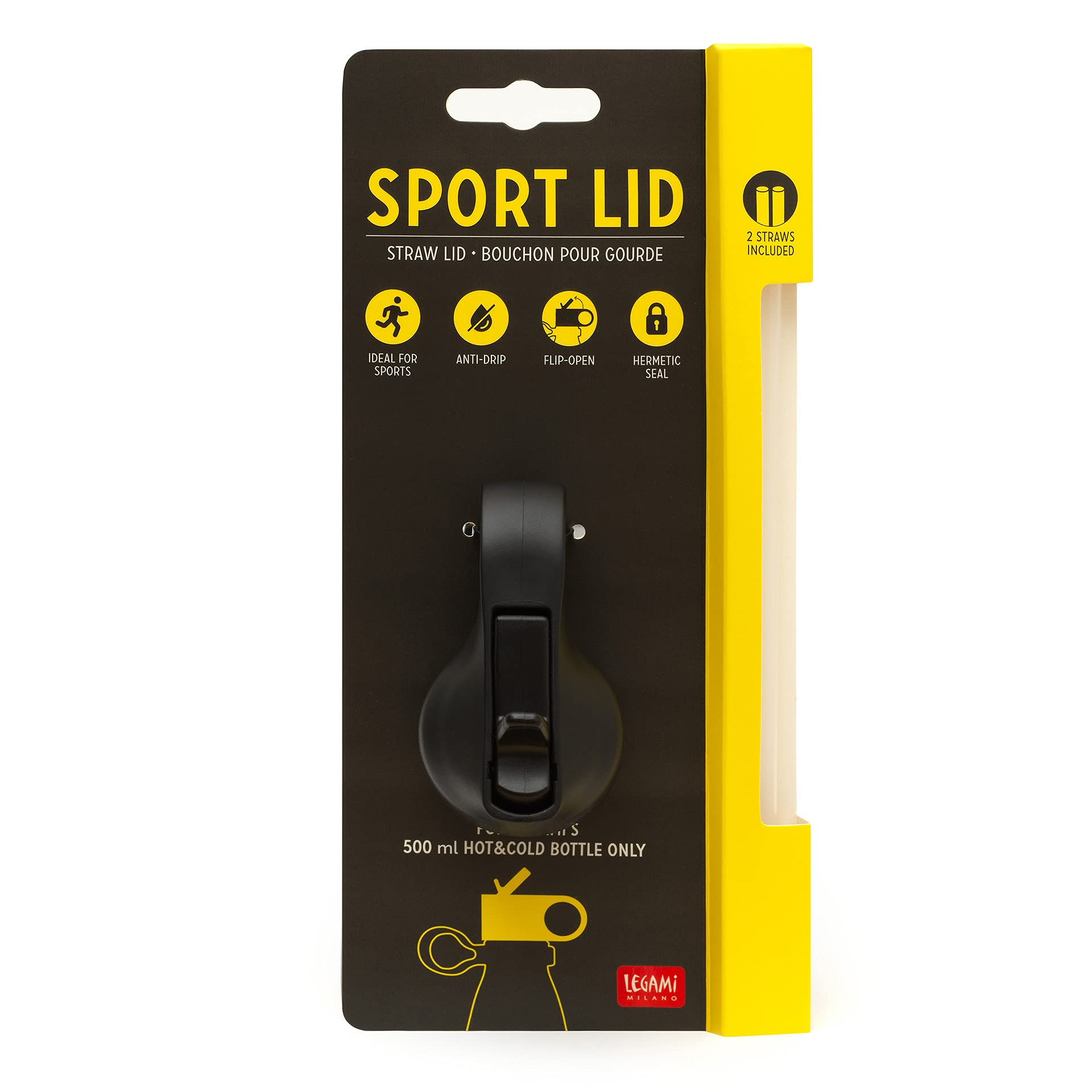 Legami - Tappo Borraccia con Beccuccio, Sport Lid, 7,8x4,5 cm, Adatto per l'Utilizzo sulla Bottiglia Termica da 500 ml, Chiusura Ermetica, 2 Cannucce - 3