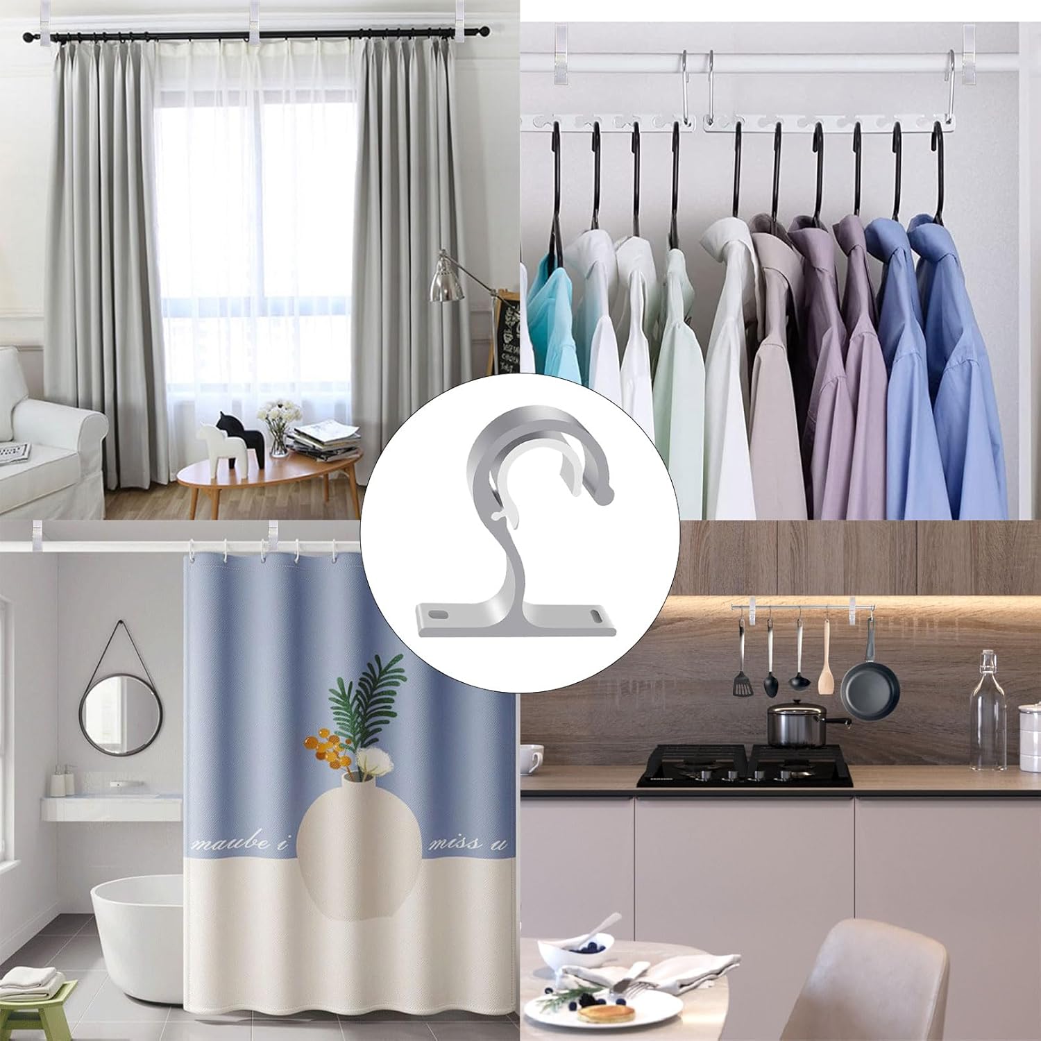 3 Staffe Per Asta Tenda In Lega Di Alluminio - Diametro 3 Cm - Supporto Per Tende Da Bagno, Cucina E Soggiorno - Kit Di Montaggio Incluso