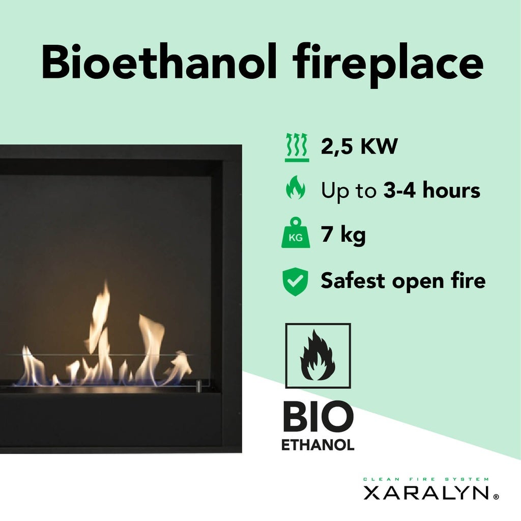 Xaralyn | Unidade embutida M - Lareira embutida a bioetanol - Chama aberta em total segurança - Aquecimento 2,5 KW - 8