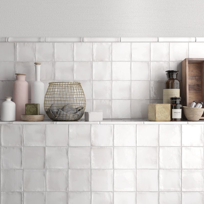 Glazura Premium z efektem zellige, połysk 10x10 cm Manacor Biały
