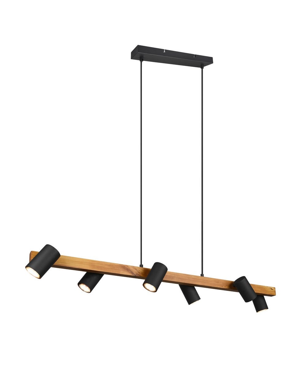 Lampa wisząca MARLEY czarna-jasne drewno 6 x GU10 x 35W wym:150x115x115cm Trio