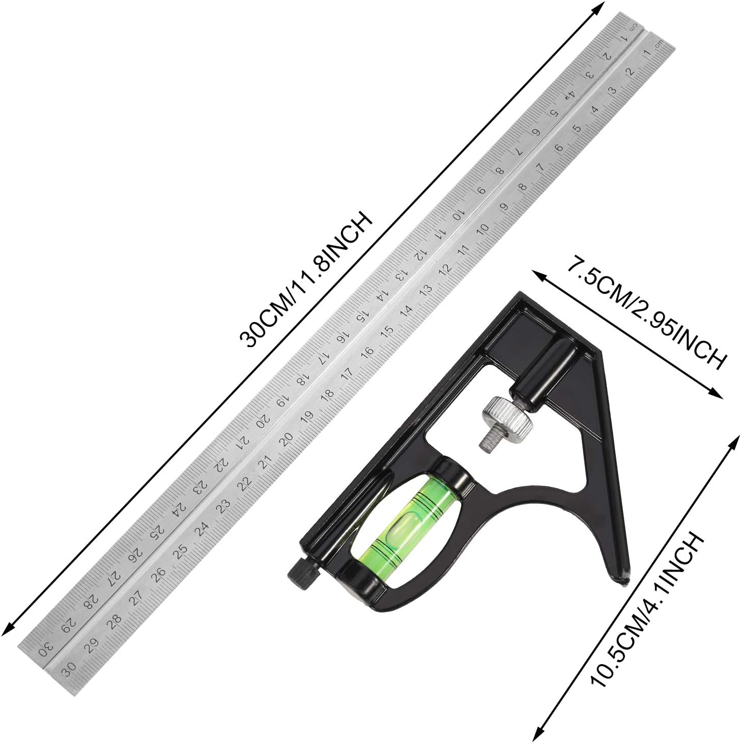 Kątownik kombinowany, wielofunkcyjny, regulowany kątownik stolarski (45°/90°) z poziomicą, stal nierdzewna, 300 mm (12 cali) - 2