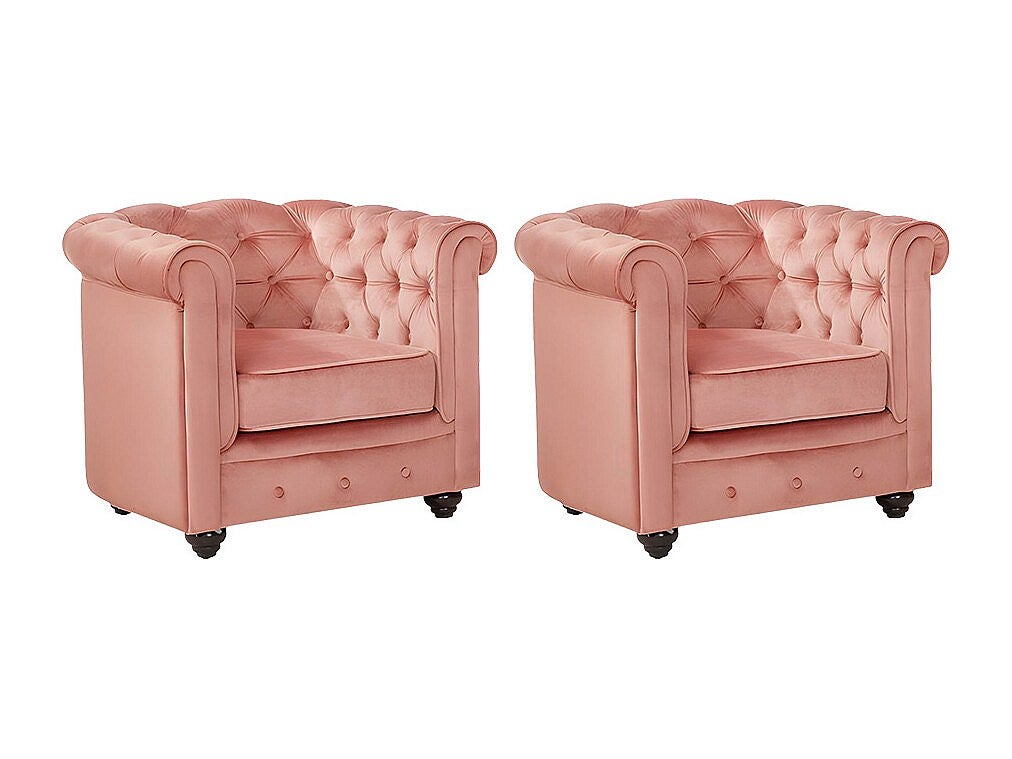 Komplet 2 foteli CHESTERFIELD - Pasteloworóżowy welur