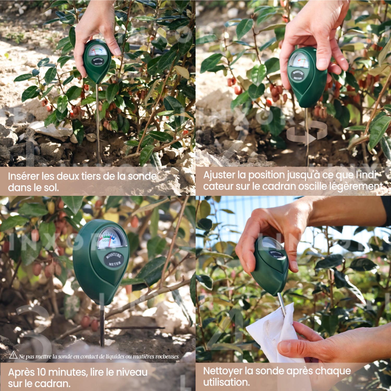 Testeur, capteur d'humidité, hygromètre pour plante ou sol - Linxor - 4