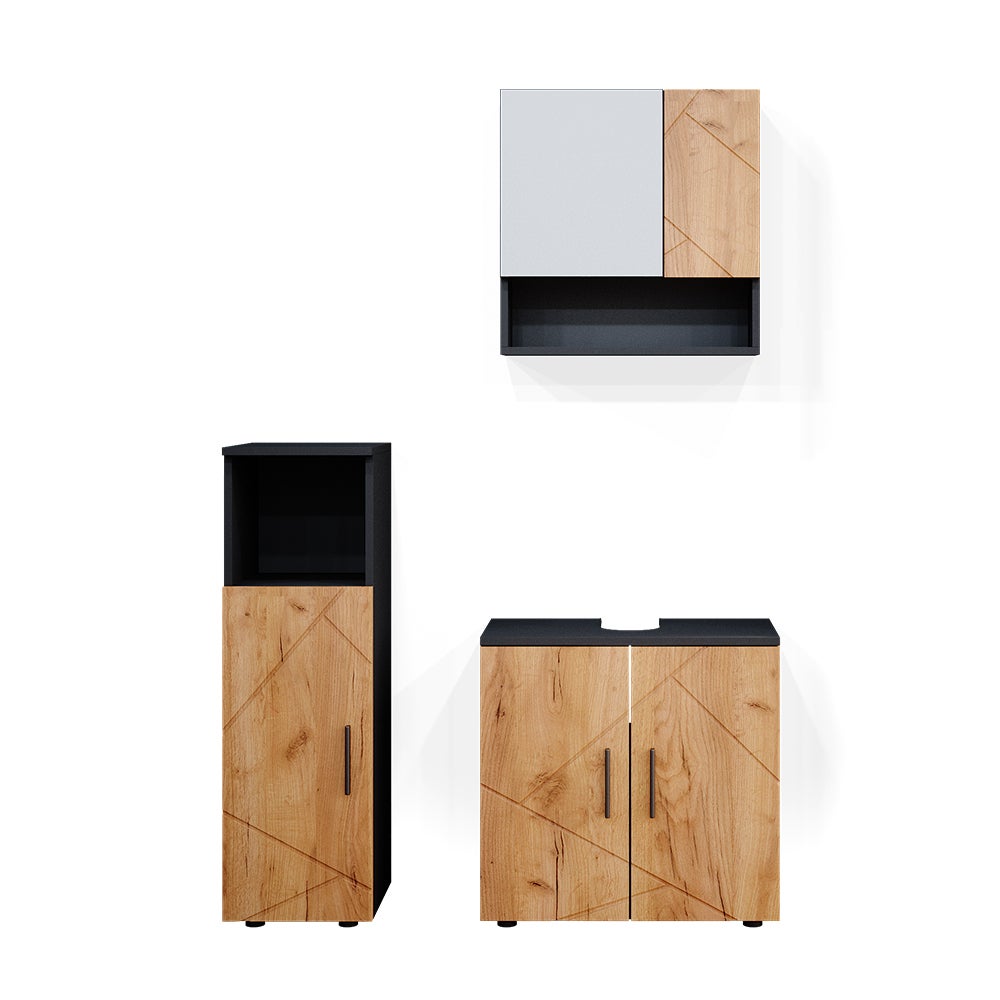 Vicco Zestaw mebli łazienkowych Irma, Złoty dąb power/antracyt, 3 części